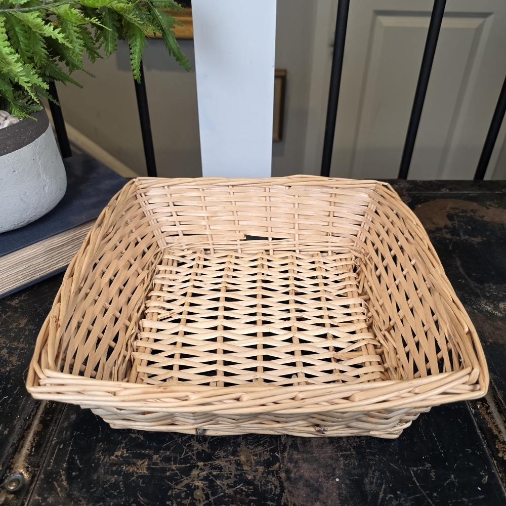 Natural Square Woven Wicker Storage Basket | Boho Rattan Shelf Organizer 10"